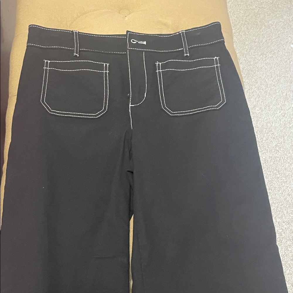 LOFT Black Wide-Leg Trousers with Contrast Stitching - Picture 3 of 7